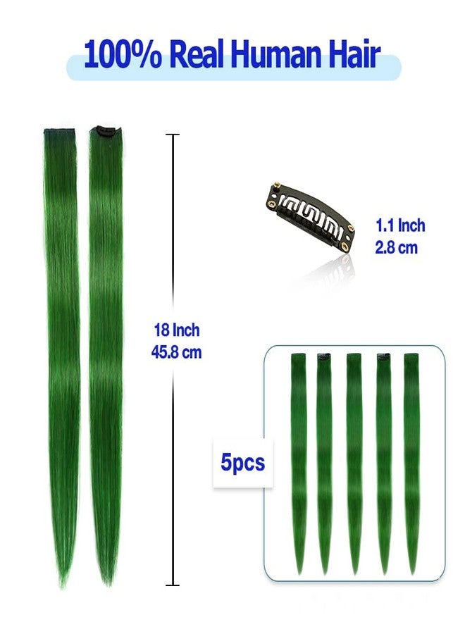 وينسكاي وصلات شعر وينسكي الخضراء بمشابك، شعر بشري طبيعي 100% - وصلات شعر ملونة بمشابك، مناسبة لعيد الميلاد، 5 قطع/مجموعة (18 بوصة، أخضر) - Image 2